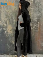 Cardigan à capuche uni à manches longues pour femme, pull décontracté en maille ample et oversize, manteau J0041