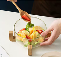 Bol à salade en verre transparent avec base en bois hautement esthétique, personnalisable, écologique, durable, de style européen, cadeaux d'affaires