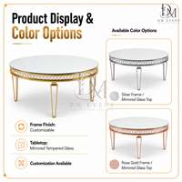 Table ronde pour événements de mariage avec base ouverte en acier inoxydable doré personnalisé et plateau en verre trempé miroir