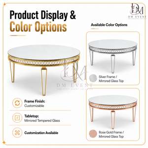 Mesa Redonda Personalizada para Eventos y Bodas con Base Abierta de Acero Inoxidable Dorado y Cubierta de Vidrio Templado Espejado - Product Image 4