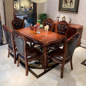 <b>Victorian</b> Wood <b>Dining</b> <b>Table</b> Set With 6 Leather Upholstered Chairs Antique Carved Design For Home <b>Dining</b> Room Furniture - Product Image 2
