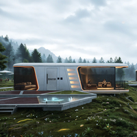 Cabaña Móvil Prefabricada de Acero, Ecológica, Tipo Cápsula Espacial, Mini Villa Portátil Moderna y Personalizable para Exteriores