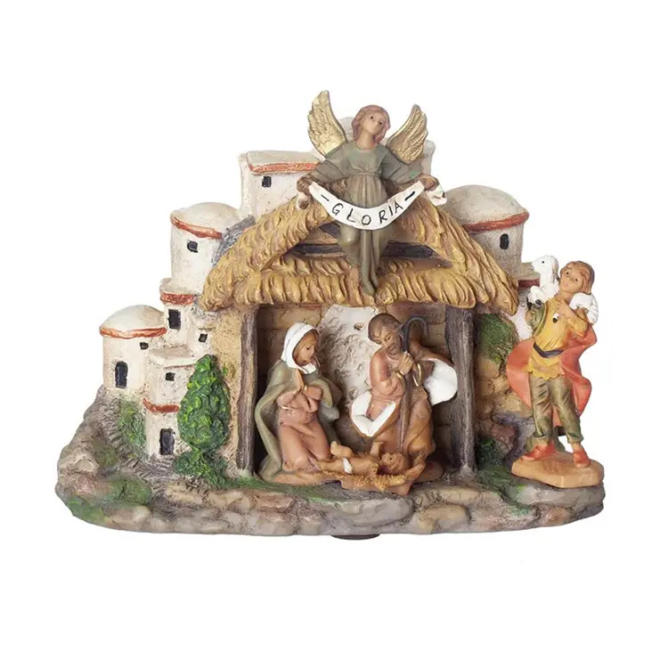 Musical Nativity Scene, 5" H, Resin, Collection, Handmade Resin Christmas Nativity Figurine