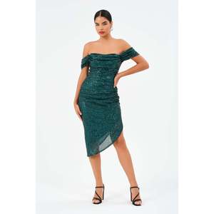 Robe midi élégante vert émeraude pour femme DANS, silhouette moderne, parfaite pour les fêtes et le quotidien, disponible en tailles 38-42 - Product Image 3