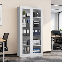 Armoire de rangement de bureau en métal haute et verrouillable avec étagères réglables et porte en verre, armoire à dossiers en acier pour livres et documents