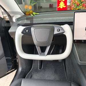 Volant Yoke pour <span class=keywords><strong>Tesla</strong></span> <span class=keywords><strong>Model</strong></span> <span class=keywords><strong>3</strong></span> Highland <span class=keywords><strong>Model</strong></span> Y Juniper, en Alcantara et cuir Nappa, chauffant, accessoires de course automobile - Product Image 4