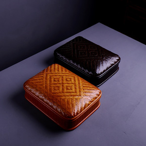 <b>Bamboo</b> Woven Tea Storage Box Rectangle Lidded Household Dustproof Teacup Organizer Living Room Use - Product Image 1