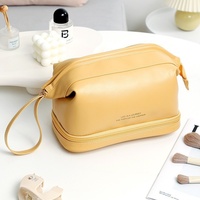 Sac de maquillage pour influenceurs, tendance, imperméable, en PU, avec fermeture éclair, poignée souple, multifonctionnel, grande capacité, sac de rangement cosmétique de voyage