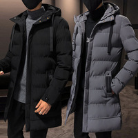 Manteau long chaud et épais pour homme, coupe slim décontractée, parka à capuche en coton rembourré pour l'hiver