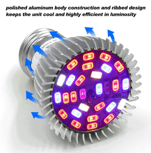 Bombillas <span class=keywords><strong>LED</strong></span> para Cultivo de Plantas, <span class=keywords><strong>Luces</strong></span> de Espectro Completo, 28W, E27, Azul, Rojo, UV, IR, para Invernadero de Interior, 1 Unidad - Product Image 2