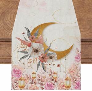Moon Flowers Stars Ramadan Eid <b>Table</b> <b>Runner</b> Holiday Kitchen <b>Dining</b> <b>Table</b> <b>Runners</b> Ramadan Tablecloth - Product Image 4