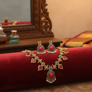 Latest Traditional Temple Necklace Jewellery <b>Set</b> with Earrings For Women And Girls Wear Jewelry By Exporters - Product Image 3