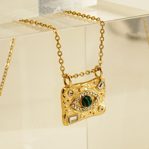 Nouveau collier en acier inoxydable plaqué or 18 carats collier en zircon carré bleu oeil du diable collier pendentif en cristal de gemme - Product Image 6
