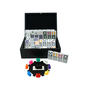 Jeux de table de luxe Boîte en bois Double 12 dominos Ensemble de jeux de dominos colorés personnalisés avec train mexicain Accessoires octogonaux - Product Image 5