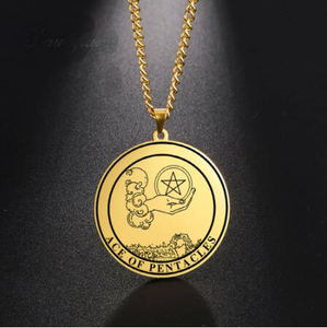 Hot Selling Rvs <span class=keywords><strong>Tarot</strong></span> Ketting Pak Van Pentacles Hangers Spirituele Sieraden Voor Witchy Mannen En Vrouwen Sieraden - Product Image 1