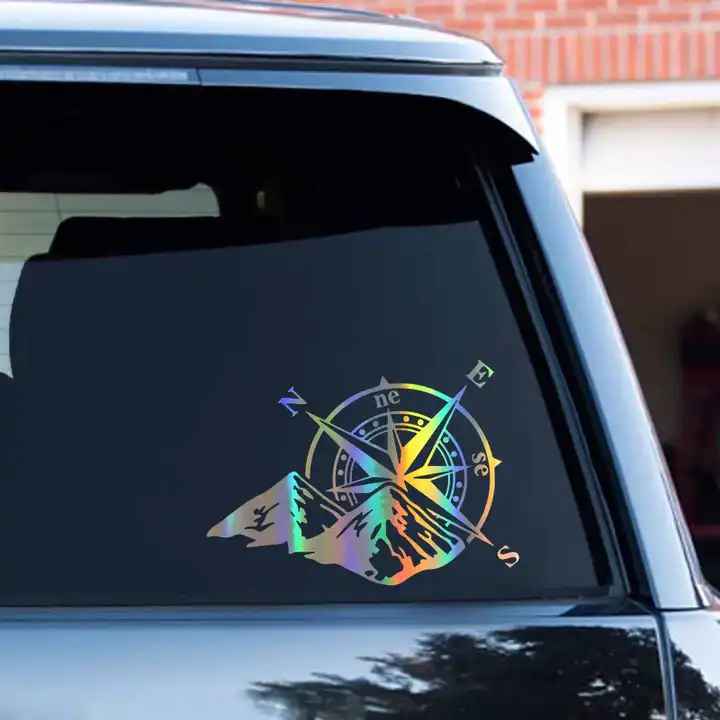 mountains and compass for car window decal