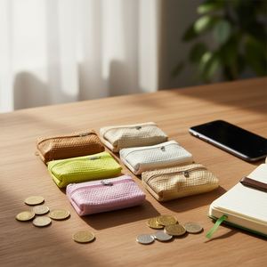 Portamonete in Canapa con Doppia Cerniera 13x7.5Cm, Mini Portafoglio Unisex Compatto, Stile Semplice con Fodera in Poliestere - Product Image 3