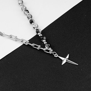 Marée hommes en acier inoxydable Anti-couleur lumière luxe rétro pendentif collier glace fissure perle Niche cou chaîne mode collier - Product Image 1
