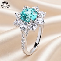 EMEJEWE Bague Halo de Luxe Personnalisée en Moissanite Ronde Paraiba 1-3 carats, en Argent Sterling S925, pour Femme, Fiançailles, Mariage, Soirée