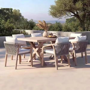 Silla de Madera de Teca para Exteriores de Diseño Moderno, Muebles de Patio, Sofá Individual de Cuerda Tejida con Cojín - Product Image 5
