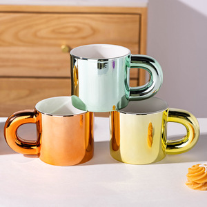 Electroplated Ceramic Mugs 300ml Modern Luxury Design Gift Coffee Milk Cups Solid Color High-End <b>Drinkware</b> - Product Image 2