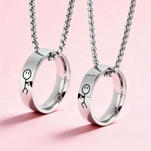 Collar con Anillo <span class=keywords><strong>de</strong></span> Acero Inoxidable <span class=keywords><strong>al</strong></span> por Mayor, Collana Con Ciondolo Ad Anello, para Siempre Suya, para Siempre Suya, para Parejas - Product Image 1