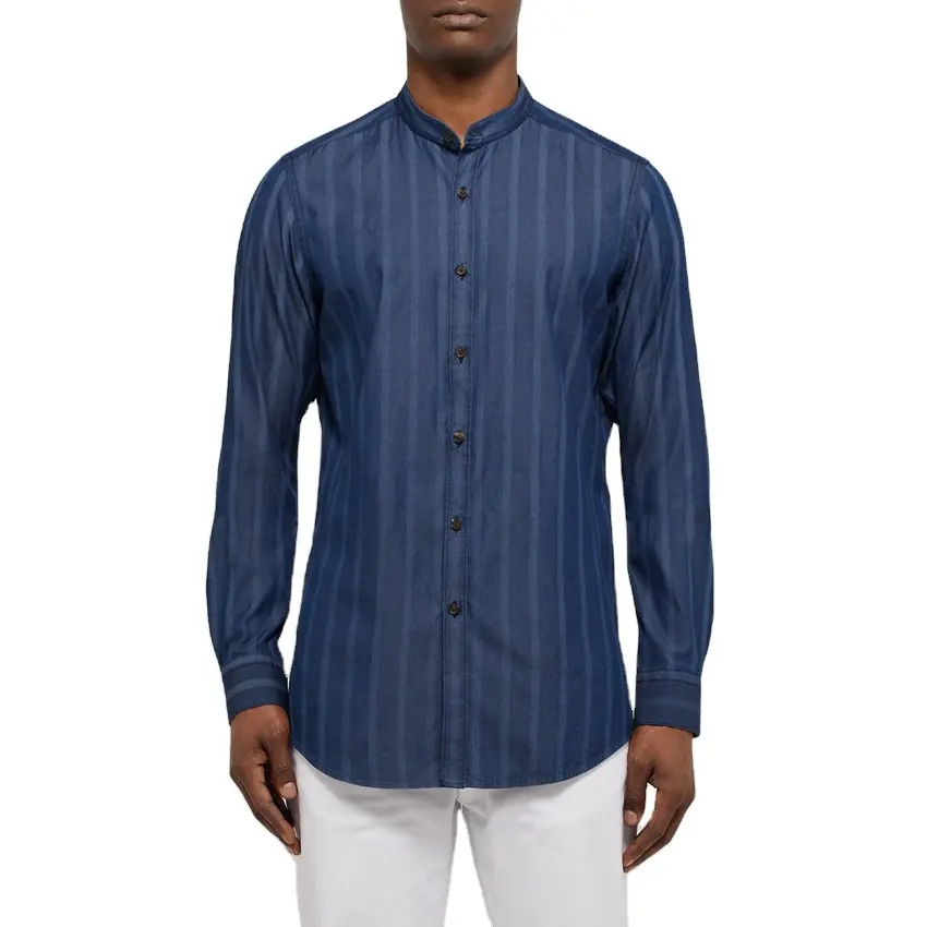 Camisa de algodão listrada para homens, alta qualidade, barata, moda, gola tripulada de algodão-câray