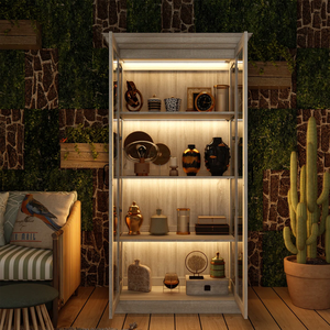 Lemari pajang kaca abu-abu oak 69,3 inci dengan lampu LED putih hangat - Product Image 2