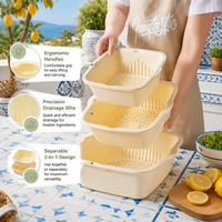 Évier de lavage de légumes et fruits détachable et passoire à salade avec zone de robinetterie simplifiée, en matériau non toxique