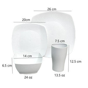 Tuoda Trọng lượng nhẹ <span class=keywords><strong>16PC</strong></span> cắm trại Bộ đồ ăn đặt không thể phá vỡ vuông bộ đồ ăn của 4 lúa mì rơm PP nhựa tấm bát cốc - Product Image 3