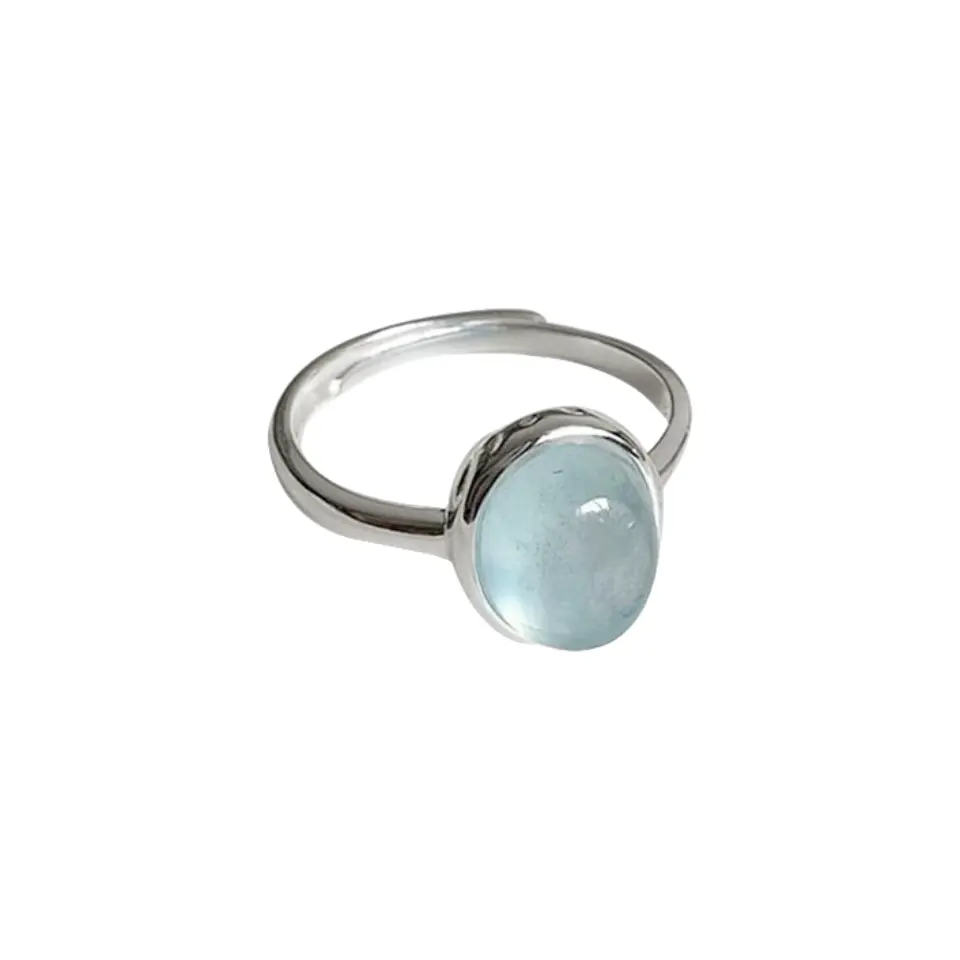 Elegant Natur oval Aquamarin Ring 925 Sterling-Silber Ozeanblau Edelstein einstellbarer Ring feiner Schmuck
