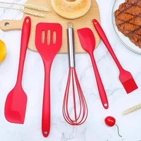 Ensemble d'ustensiles de cuisine en silicone 100% sans BPA, 5 pièces, noir, résistant à la chaleur, spatule, fouet, grattoir, brosse, facile à nettoyer, pour la cuisine