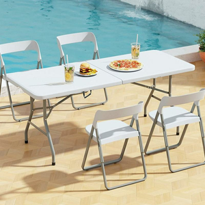 Q236Safe Overcharge Protection <strong>Legs</strong> Heavy Duty 48 Inch Plastic <strong>Table</strong> for Outdoor Camping Portable <strong>Foldable</strong> Picnic Dining Folding - Product Image 4