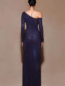 Bettergirl Romantico Abito Lungo Francese 2026 Nuovo Modello <span class=keywords><strong>Monospalla</strong></span> Argento con Paillettes Scintillanti Elegante Abito <span class=keywords><strong>da</strong></span> <span class=keywords><strong>Cerimonia</strong></span> - Product Image 4