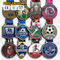 Concevez votre propre médaille de football 3D personnalisée en alliage de zinc avec émail souple pour les jeunes, championnats et tournois, or, argent, bronze