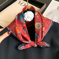 Foulard carré imprimé en mélange de soie et de coton pour femme, 53x53cm, style vintage, foulard de cou, foulard de tête, bandana pour cheveux