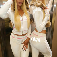 Vêtements Y2k Automne Hiver Femmes Vente en Gros Dernier Design Ensemble Deux Pièces Sweat à Capuche en Fourrure à Fermeture Éclair et Pantalon de Jogging Droit pour Femmes