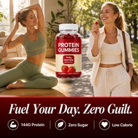 Gummies protéinés végétaliens OEM ODM à base de pectine, sans sucre, saveur fraise, 60 unités, vente en gros