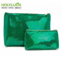 Pochette de voyage portable en sequins brillants de couleur verte tendance, pour organiser les cosmétiques, sac à maquillage