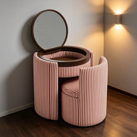 Ensemble de coiffeuse moderne rond en similicuir imprimé léopard avec miroir et tabouret en bois massif pour hôtel, salle de bain, chambre à coucher, maquillage