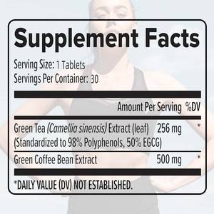 Tabletas de Extracto de Té Verde Orgánico, Suplemento Herbal con Cafeína de Granos de Café Verde, Quemador de Grasa Natural, 30 Tabletas - Product Image 3