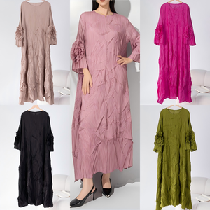 Robes plissées à bulles élégantes et décontractées pour femmes, robes maxi modestes de couleur unie pour les fêtes de printemps et d'<span class=keywords><strong>été</strong></span>, taille unique, vêtements ODM - Product Image 4