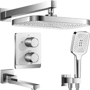 Wall Mounted Shower Faucets Sets Complete Included Valve and Shower Trim Kit Square Rain Shower Head and Handheld Spray