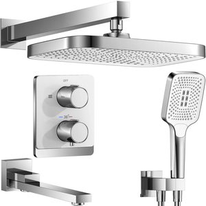 Set Doccia Termostatico Monocomando a Parete in Ottone Lucido con Kit Completo, Soffione Quadrato a Pioggia e Getto Massaggiante - Product Image 1