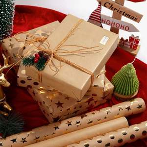 High Quality Wholesale 80g Christmas <b>Brown</b> Kraft <b>Paper</b> Tissue 43*300cm Gift Luxury Custom Packaging <b>Wrapping</b> <b>Paper</b> Roll - Product Image 5