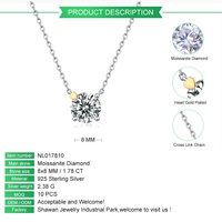 Collier pendentif solitaire en moissanite ronde en argent sterling S925, avec accent cœur bicolore en or à quatre griffes, collier délicat et romantique