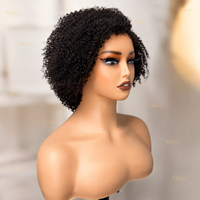 Perruque afro bouclée de 8 pouces avec bords 4C, perruque en dentelle pré-épilée avec nœuds blanchis et raie latérale, perruques courtes sans colle en cheveux humains 4x4