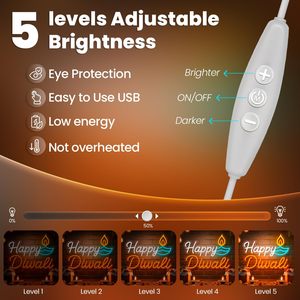 Luz LED de Neón Transparente con Diseño de Diwali, Tablero Acrílico, Alimentación USB, Regulable, Luz Ambiental para Dormitorio y Fiestas, Halloween Indio - Product Image 2