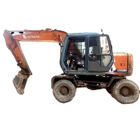 Excavatrice sur pneus Hitachi EX100 d'occasion de haute qualité, 10 tonnes, certifiée CE, avec attache rapide, brise-roche et tarière
