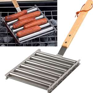 Rouleau à saucisse BBQ Grill Rack En Acier Inoxydable Hotdog Roller Grill Supports Portable Antiadhésif Barbecue Outil pour Camping Pique-Nique - Product Image 1